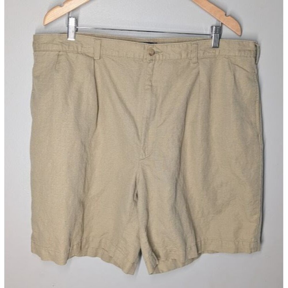 Vintage 90s Polo Ralph Lauren Pleated Shorts Mens 42 Beige Linen Cotton Blend